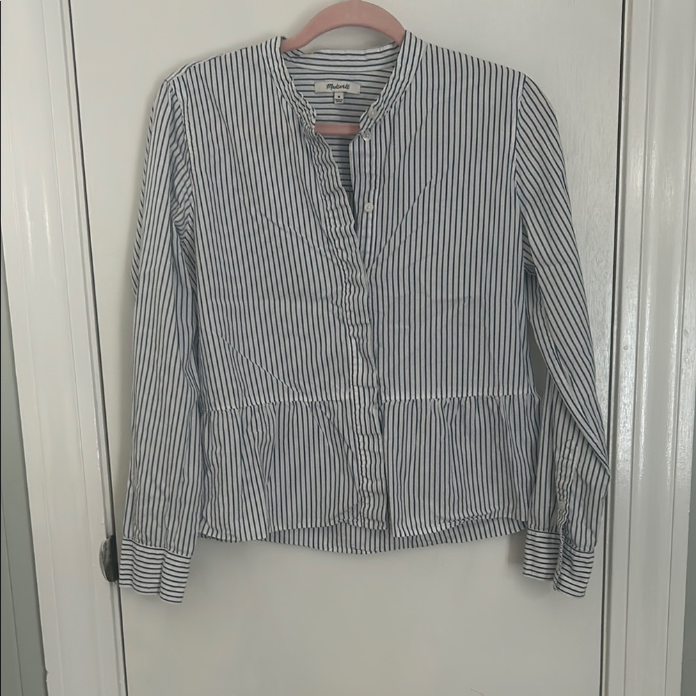 Madewell Navy and White Striped Blouse